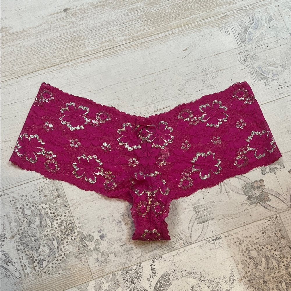 Victoria's Secret Body By Victoria Pink and Silver Lace Shortie Panties XL